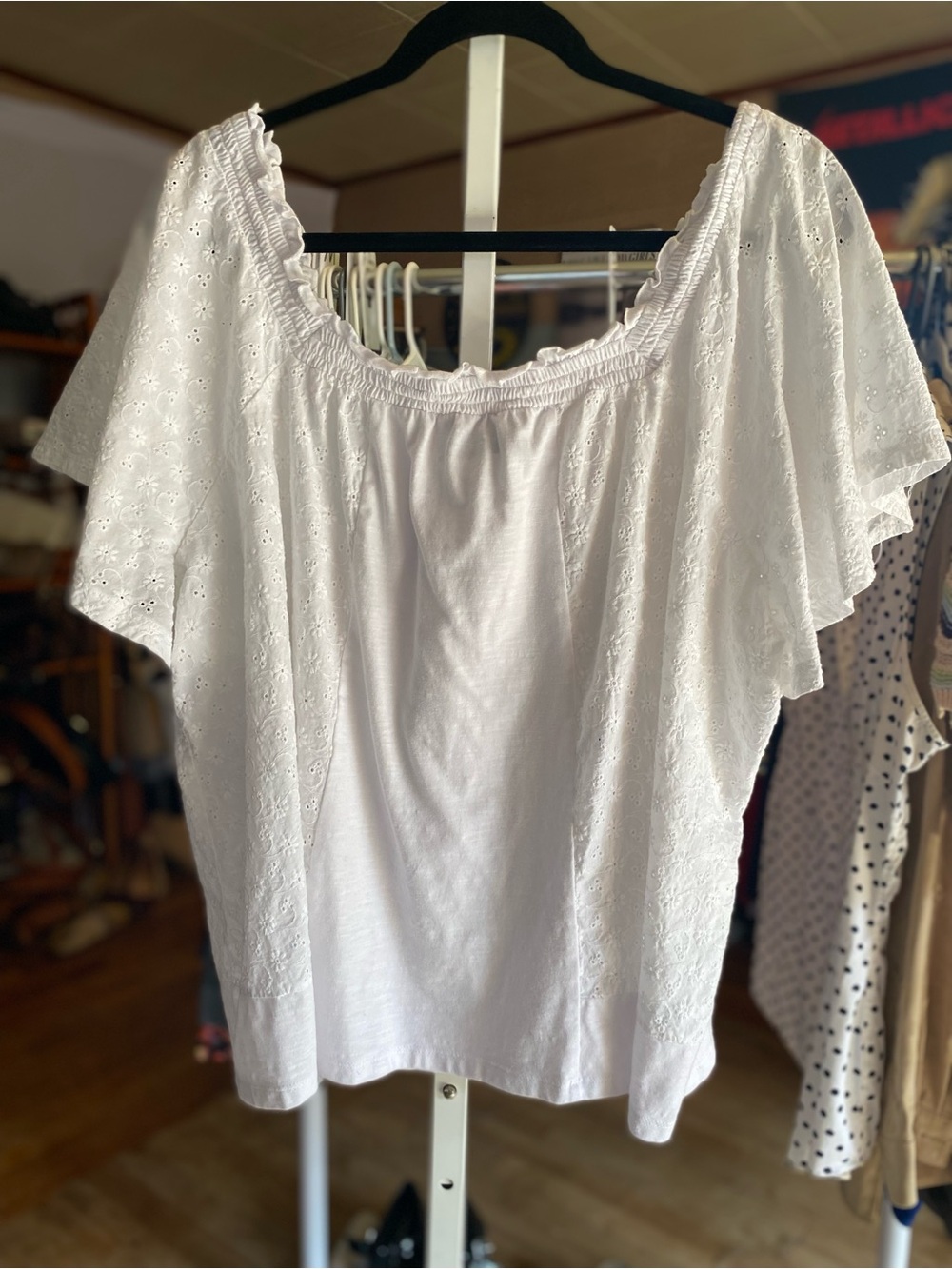 Lane Bryant White Eyelet Off-Shoulder Top with Flutter Sleeves